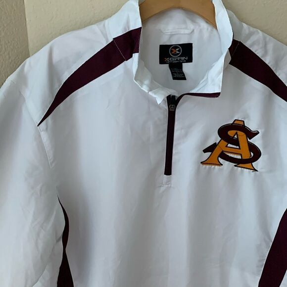 White Arizona State embroidered windbreaker Mens Large quarter zip coat jacket - Picture 2 of 9